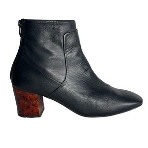 TopShop Leather Square Toe Tortoise Shell Heel Back Zip Ankle Booties